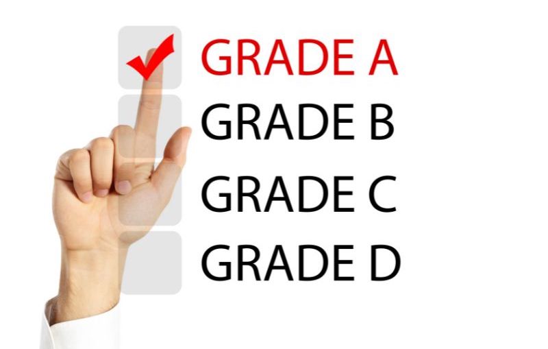 An image of a hand pointing to checkboxes and checking the Grade A box. There is also Grade B, Grade C, and Grade D.